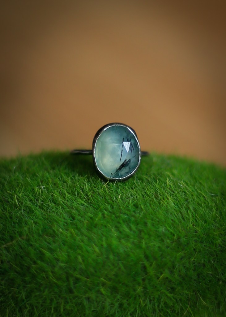 Sterling silver prehnite ring